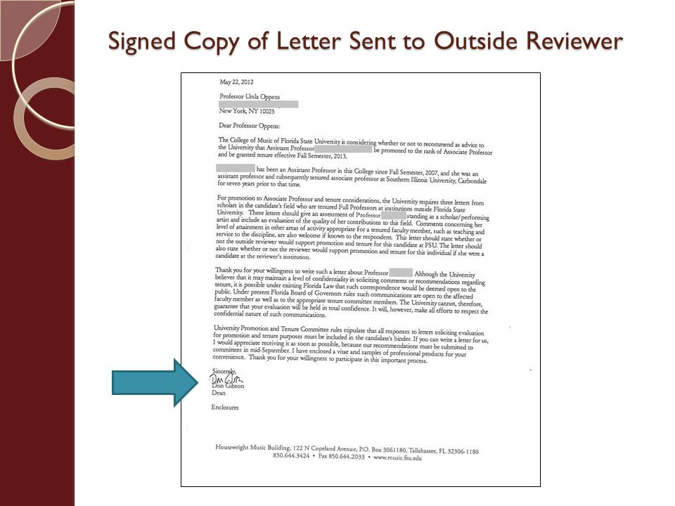 Signed Copy of Letter Sent to Outside Reviewer