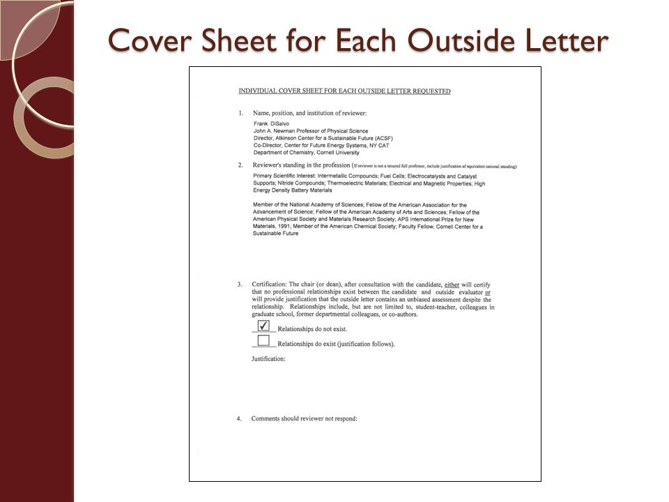 Cover Sheet for Each Outside Letter