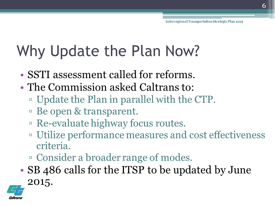 Why Update the Plan Now. SSTI assessment called for reforms.