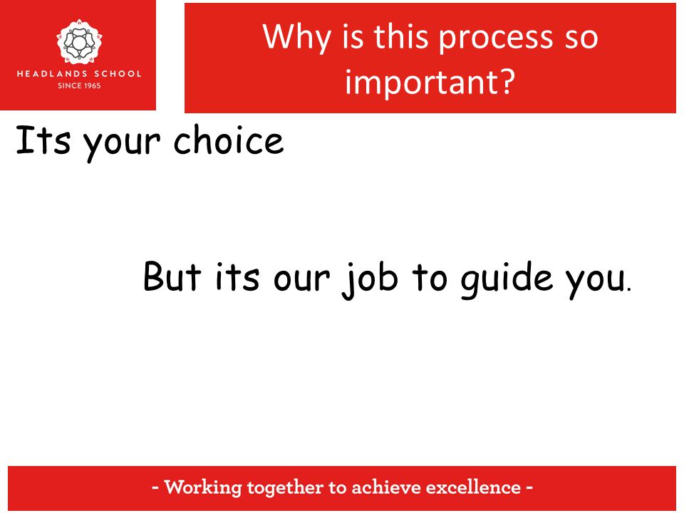 Why is this process so important Its your choice But its our job to guide you.