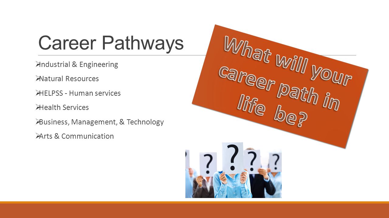 Career Pathways  Industrial & Engineering  Natural Resources  HELPSS - Human services  Health Services  Business, Management, & Technology  Arts & Communication