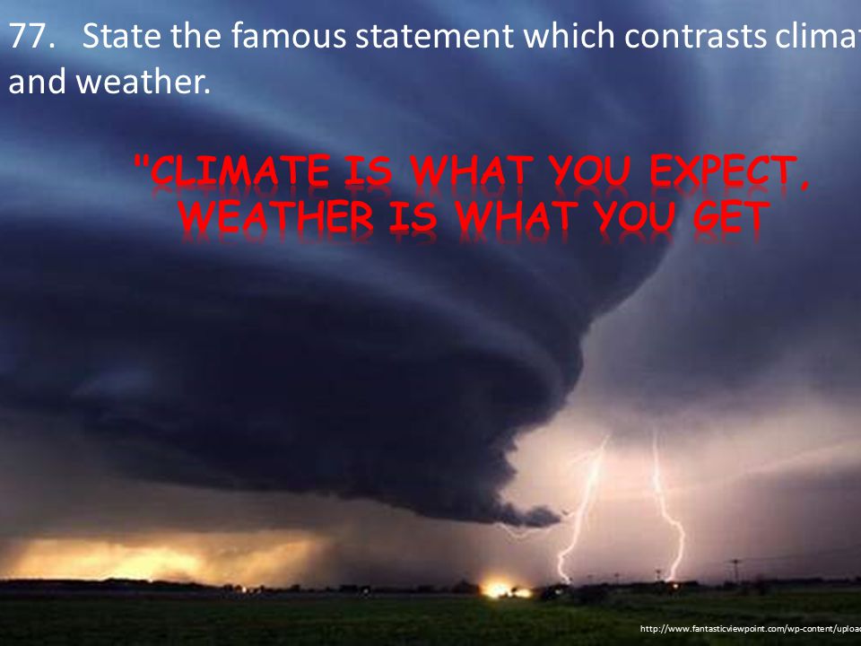 77. State the famous statement which contrasts climate and weather.