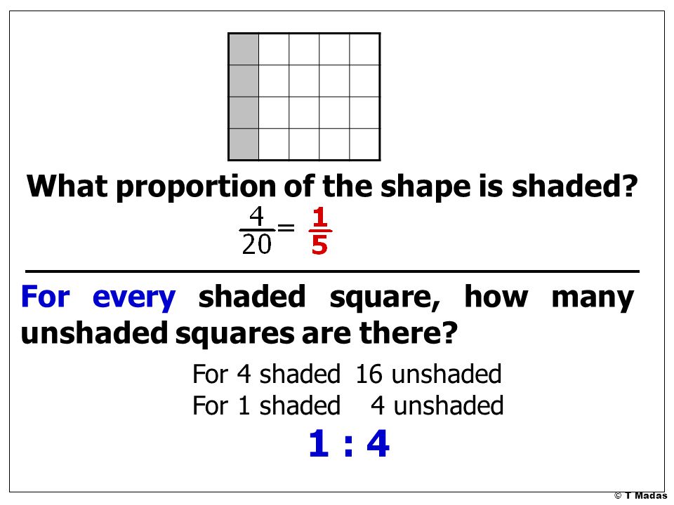 16 unshaded 4 unshaded What proportion of the shape is shaded.