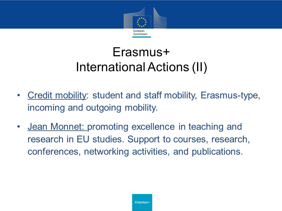 Date: in 12 pts Erasmus+ Erasmus+ International Actions (II) Credit mobility: student and staff mobility, Erasmus-type, incoming and outgoing mobility.