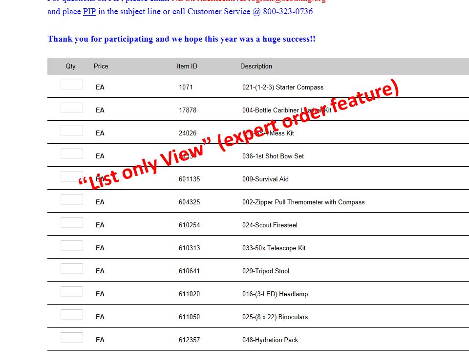 List only View (expert order feature)
