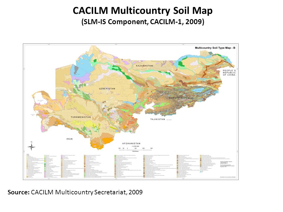 Source: CACILM Multicountry Secretariat, 2009 CACILM Multicountry Soil Map (SLM-IS Component, CACILM-1, 2009)