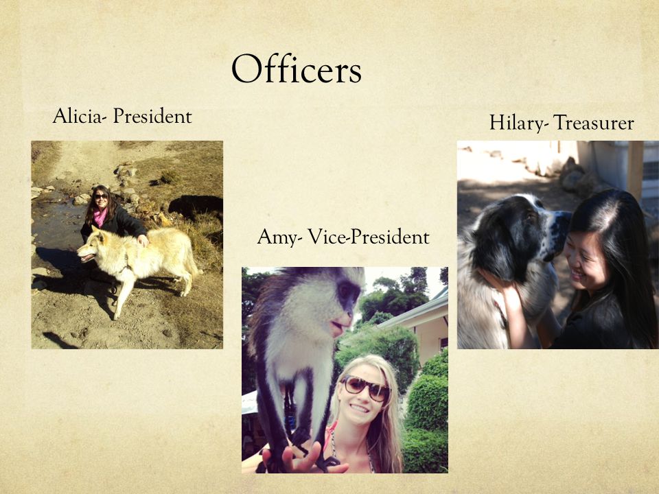 Officers Alicia- President Hilary- Treasurer Amy- Vice-President