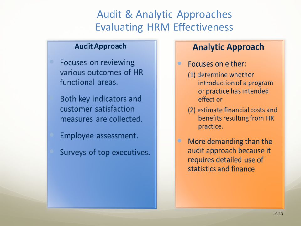 Audit & Analytic Approaches Evaluating HRM Effectiveness 16-13