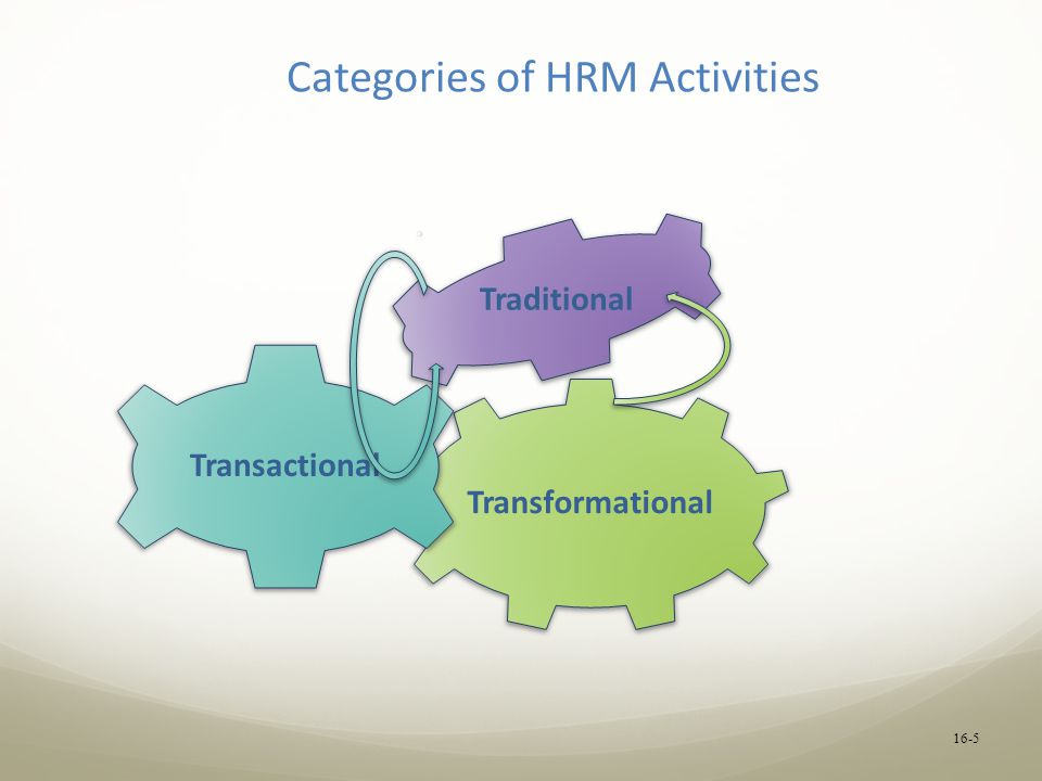 16-5 Categories of HRM Activities Transformational Transactional Traditional