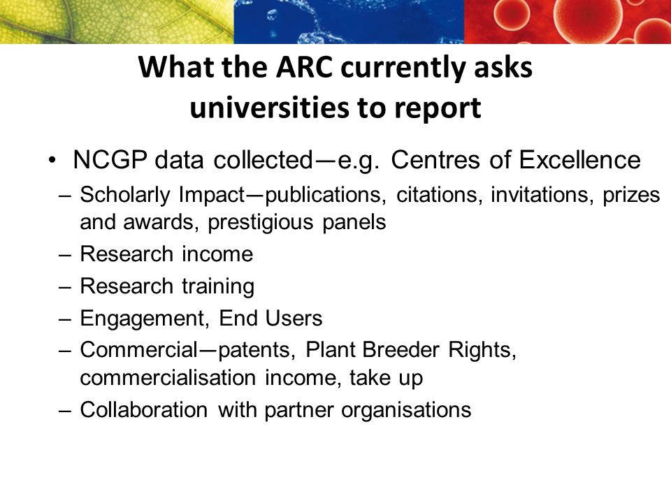 What the ARC currently asks universities to report NCGP data collected — e.g.