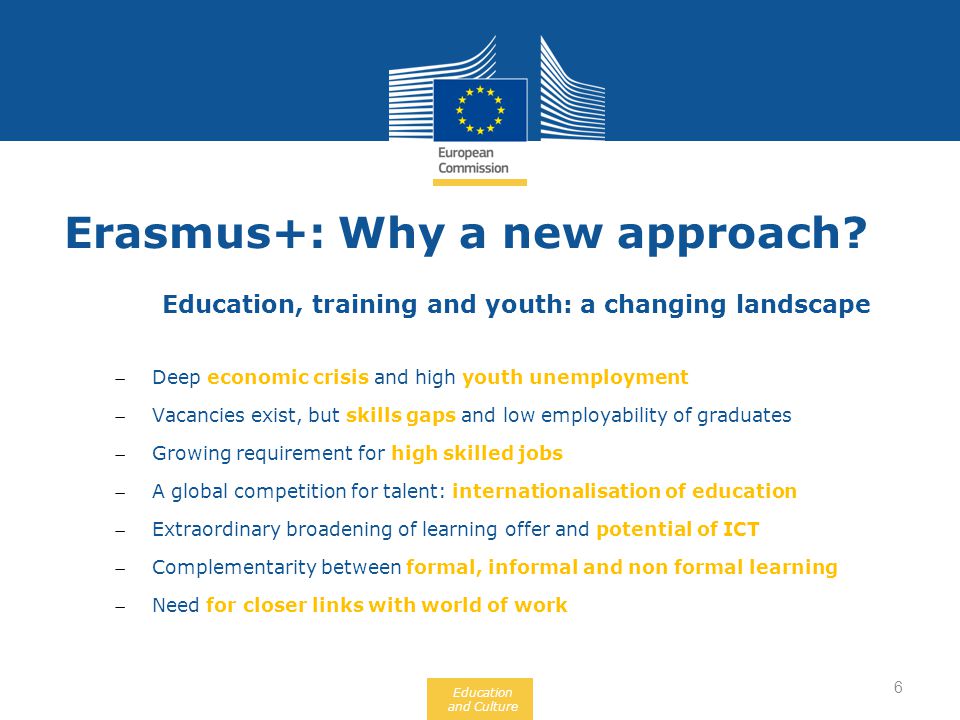 Education and Culture Erasmus+: Why a new approach.