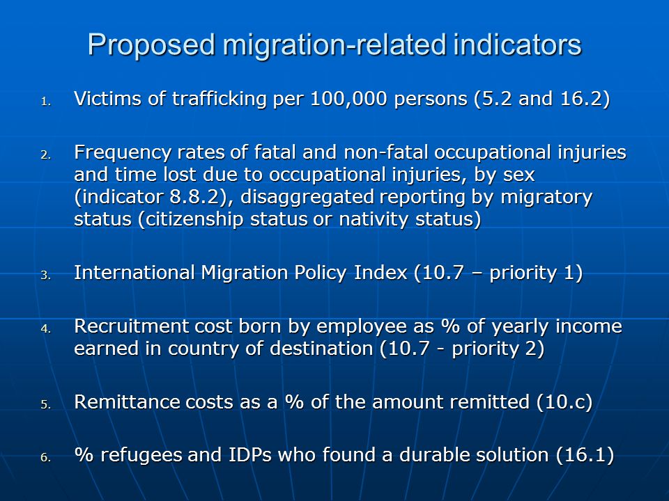Proposed migration-related indicators 1.