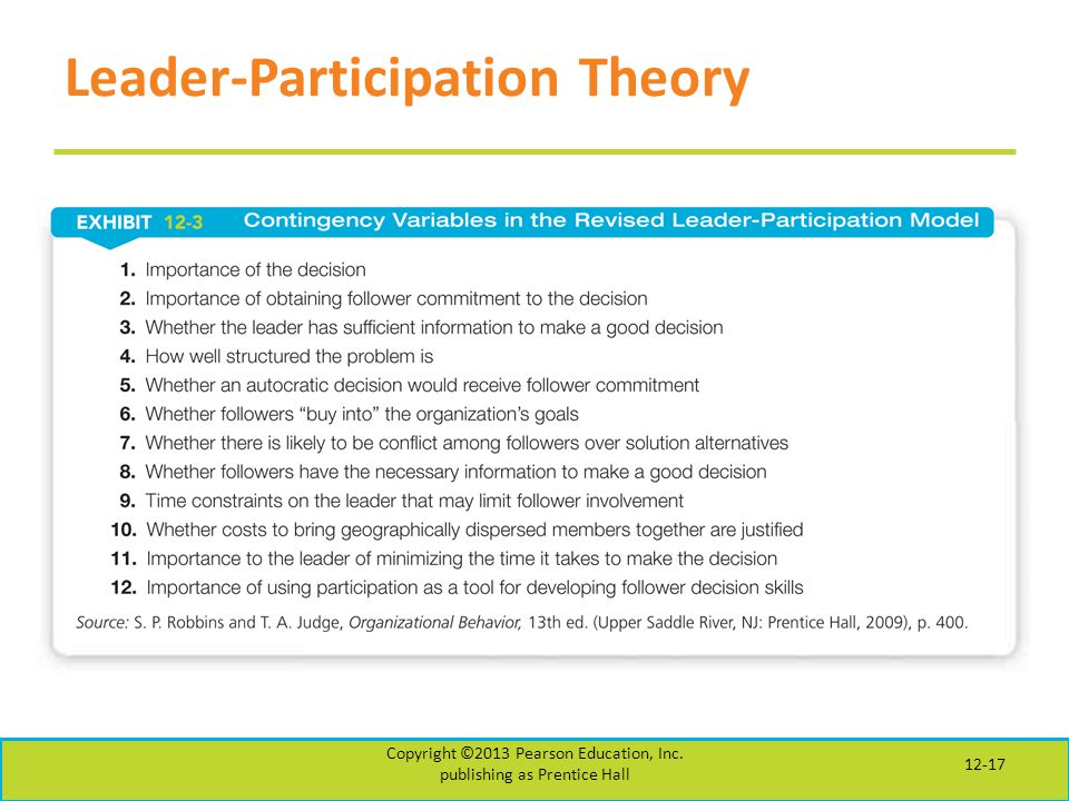 Leader-Participation Theory Copyright ©2013 Pearson Education, Inc.