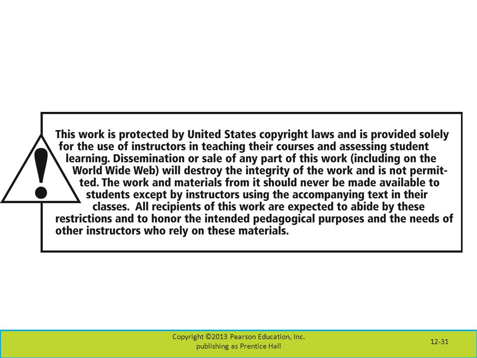Copyright ©2013 Pearson Education, Inc. publishing as Prentice Hall 12-31