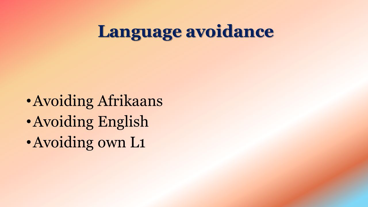 Language avoidance Avoiding Afrikaans Avoiding English Avoiding own L1
