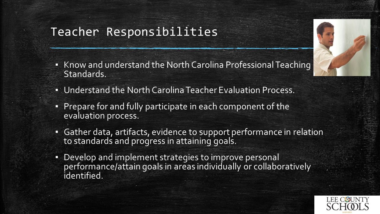 Teacher Responsibilities ▪ Know and understand the North Carolina Professional Teaching Standards.