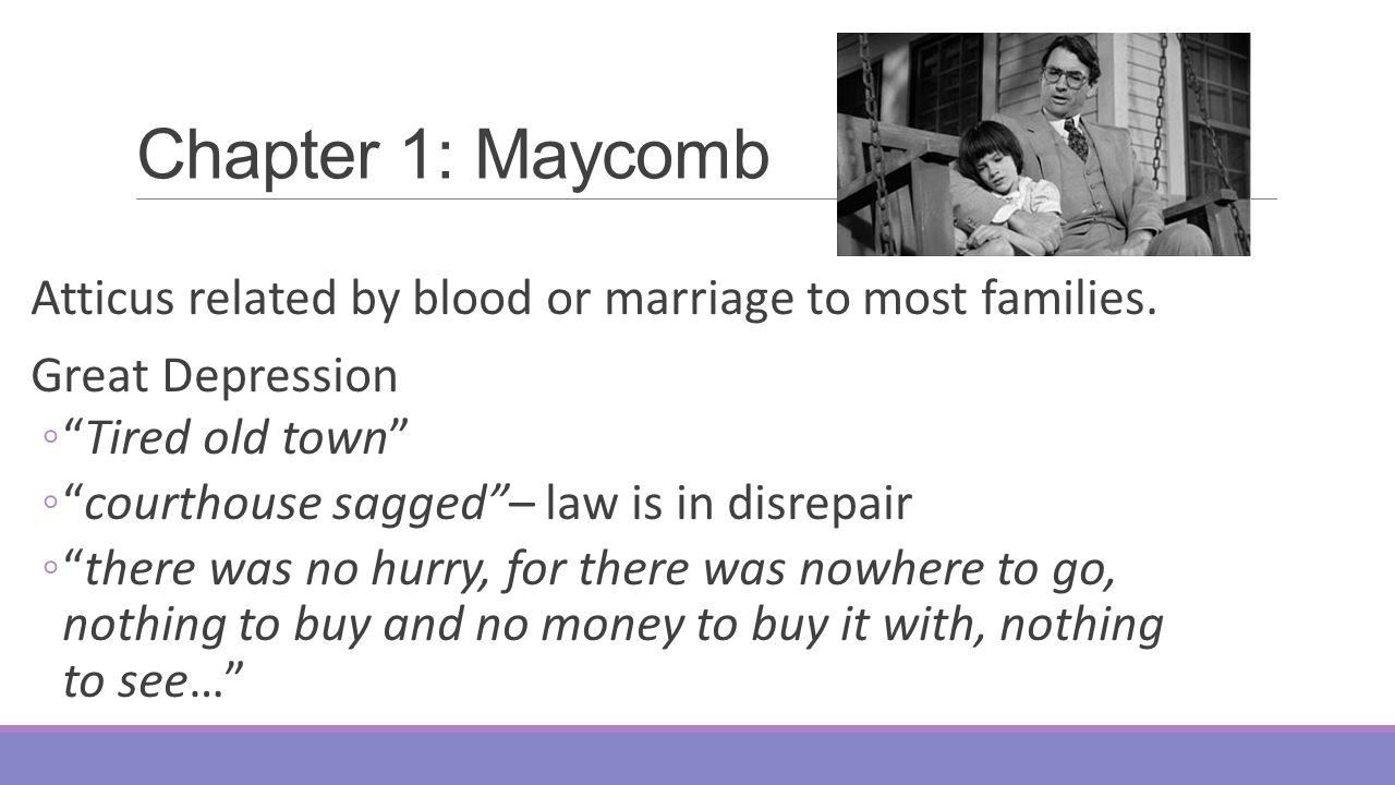 Chapter 1: Maycomb Atticus related by blood or marriage to most families.
