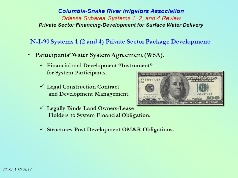 N-I-90 Systems 1 (2 and 4) Private Sector Package Development: Participants’ Water System Agreement (WSA).