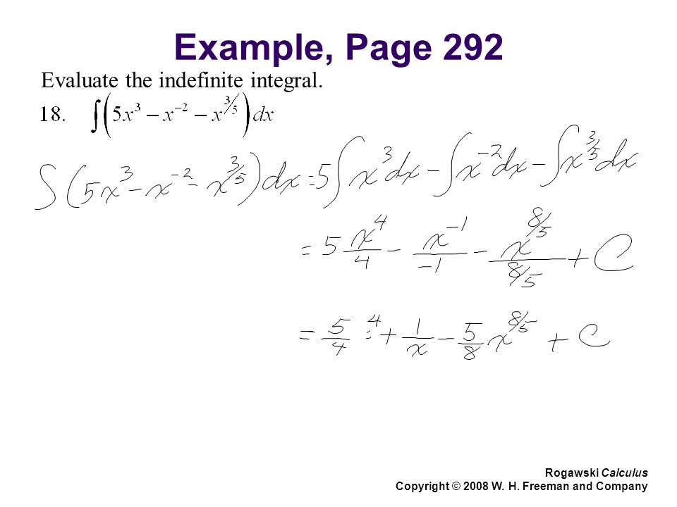 Example, Page 292 Evaluate the indefinite integral.
