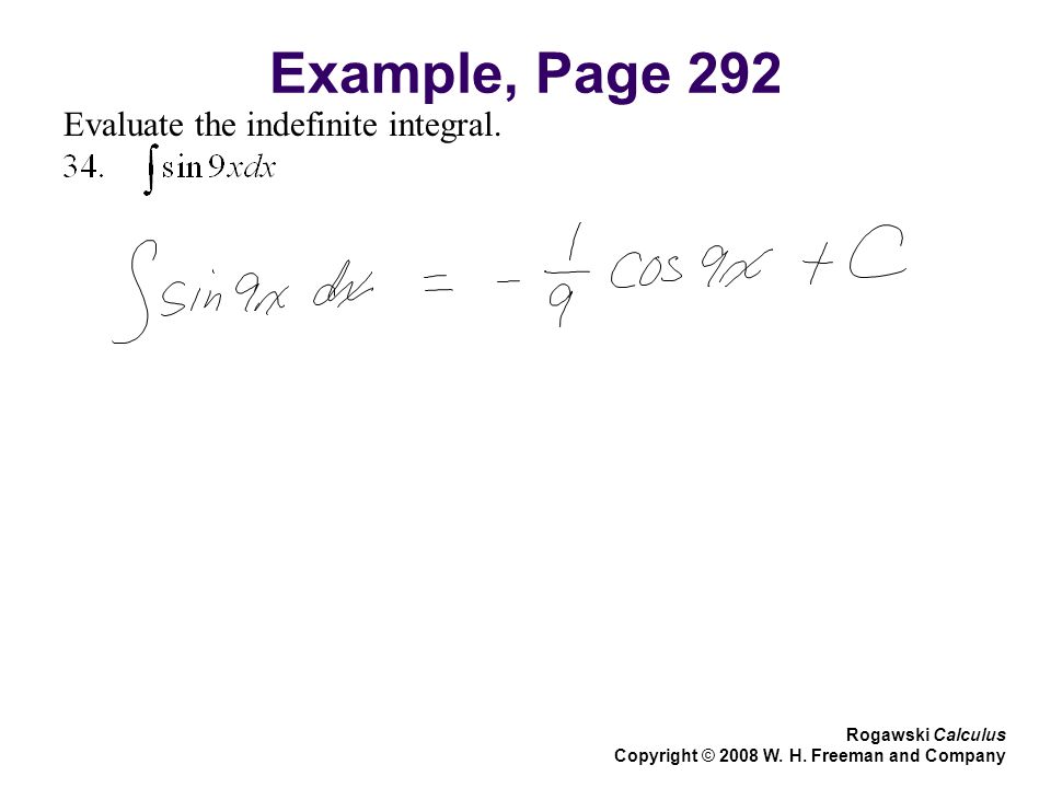 Example, Page 292 Evaluate the indefinite integral.