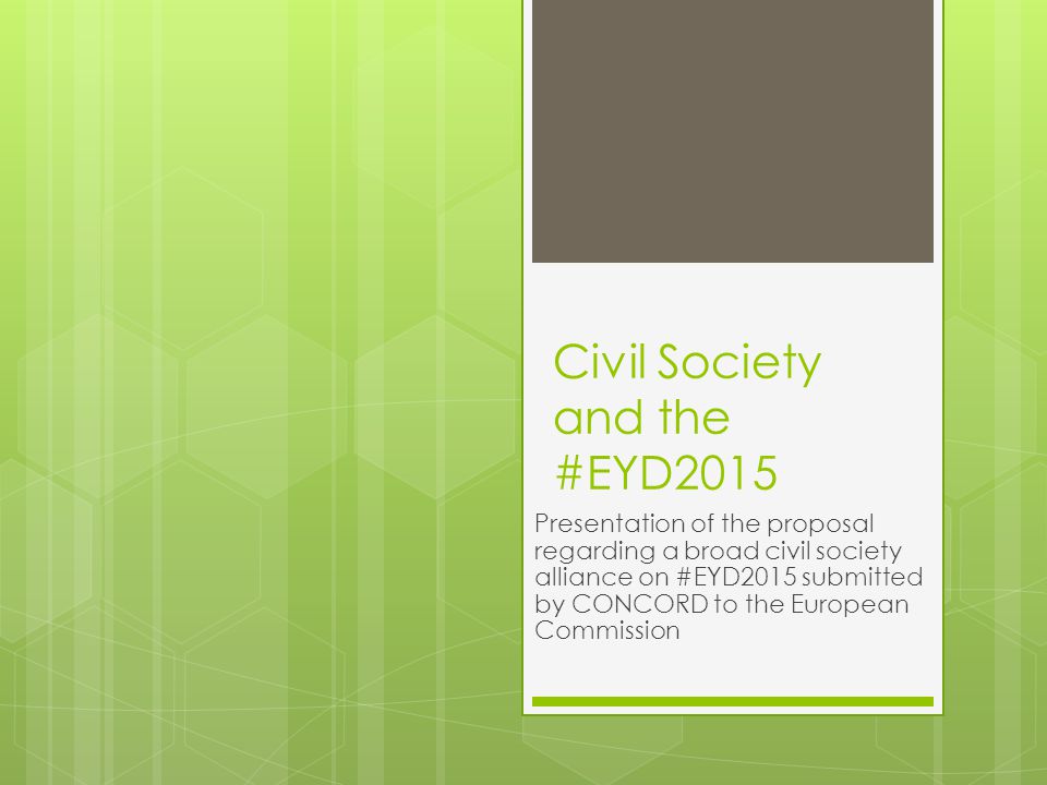 Civil Society and the #EYD2015 Presentation of the proposal regarding a broad civil society alliance on #EYD2015 submitted by CONCORD to the European Commission