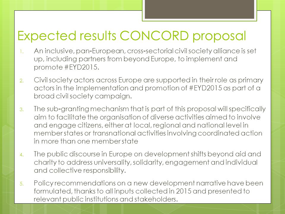 Expected results CONCORD proposal 1.