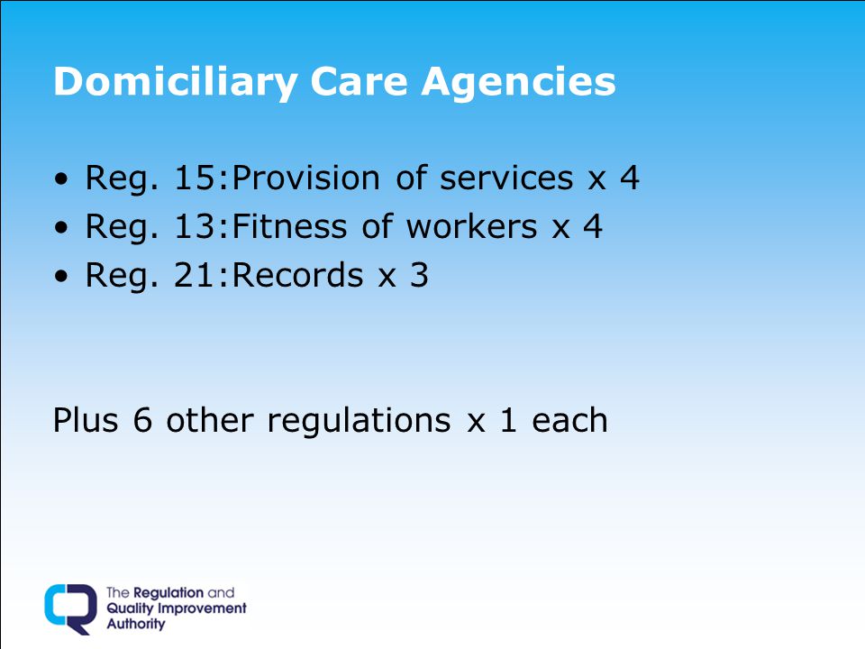Domiciliary Care Agencies Reg. 15:Provision of services x 4 Reg.