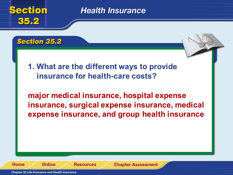 1.What are the different ways to provide insurance for health-care costs.