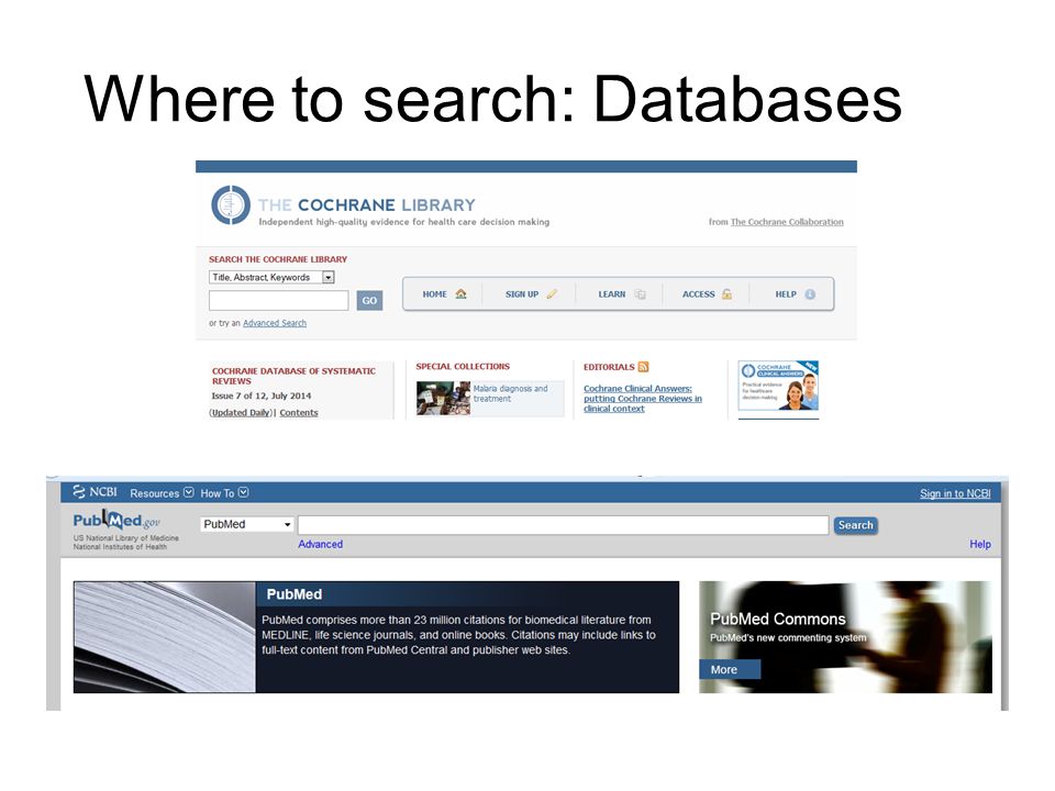 Where to search: Databases