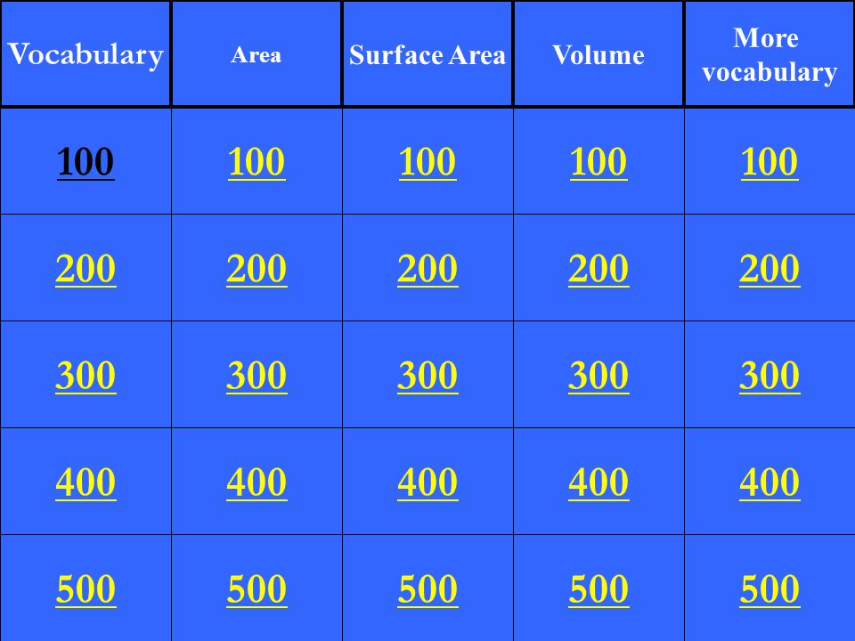 Vocabulary Area Surface AreaVolume More vocabulary