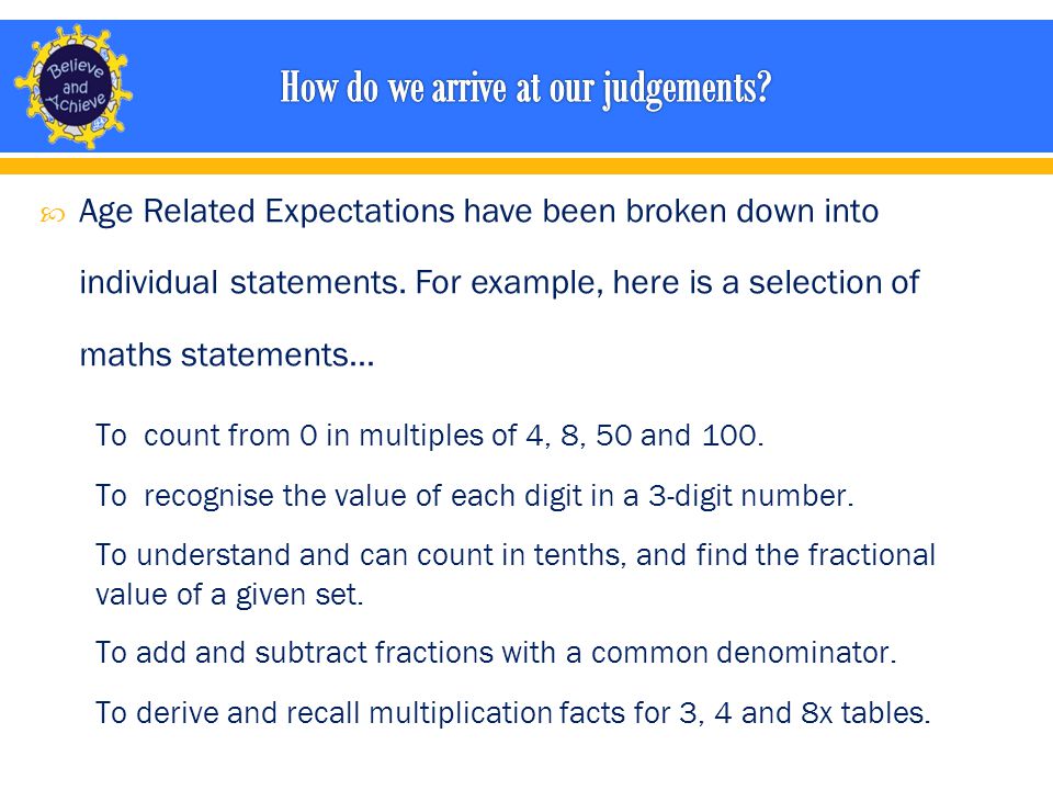  Age Related Expectations have been broken down into individual statements.