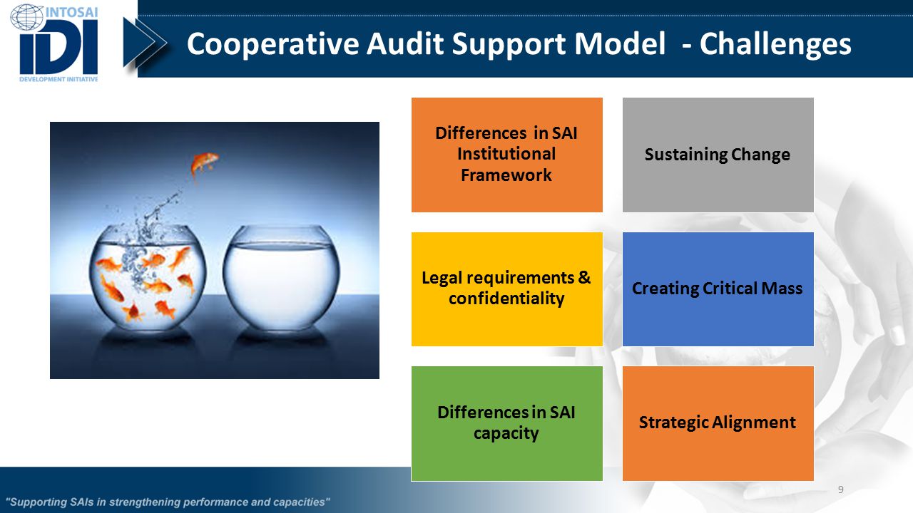 Cooperative Audit Support Model - Challenges 9 Differences in SAI Institutional Framework Sustaining Change Legal requirements & confidentiality Creating Critical Mass Differences in SAI capacity Strategic Alignment