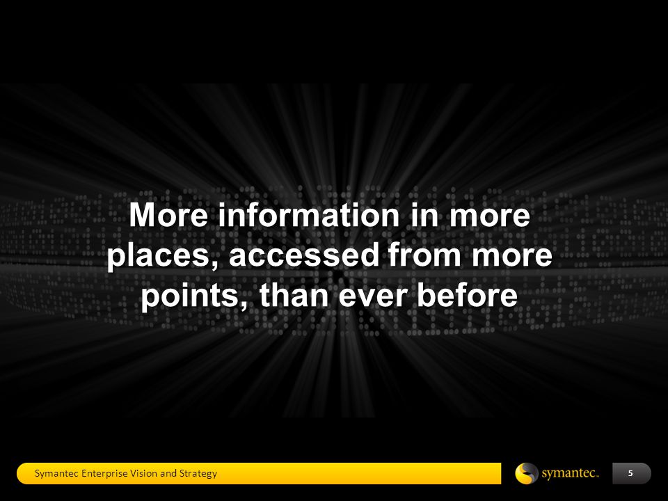 5 More information in more places, accessed from more points, than ever before Symantec Enterprise Vision and Strategy
