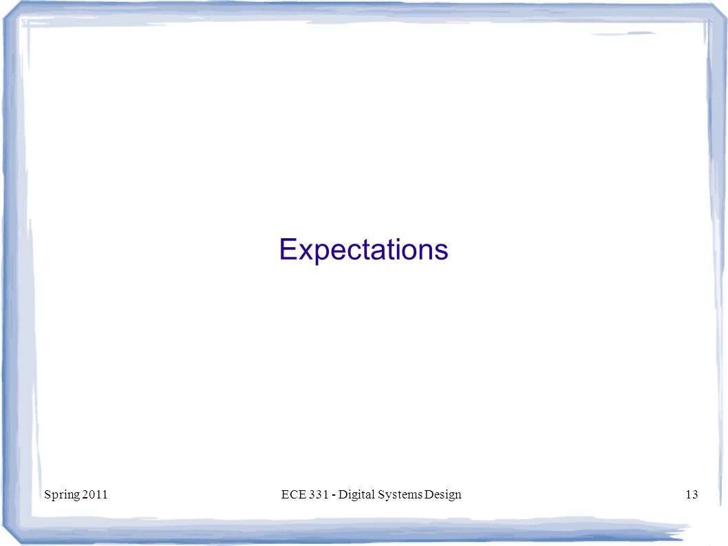 Spring 2011ECE Digital Systems Design13 Expectations