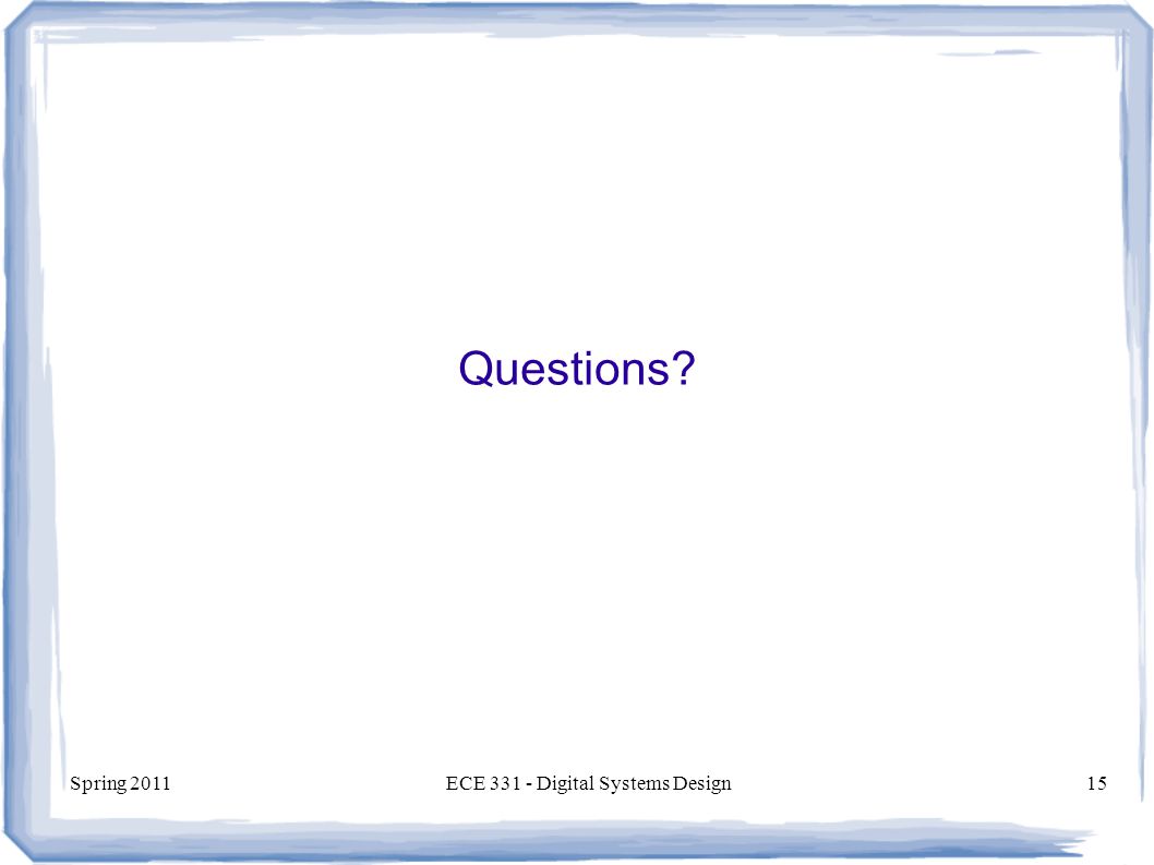 Spring 2011ECE Digital Systems Design15 Questions