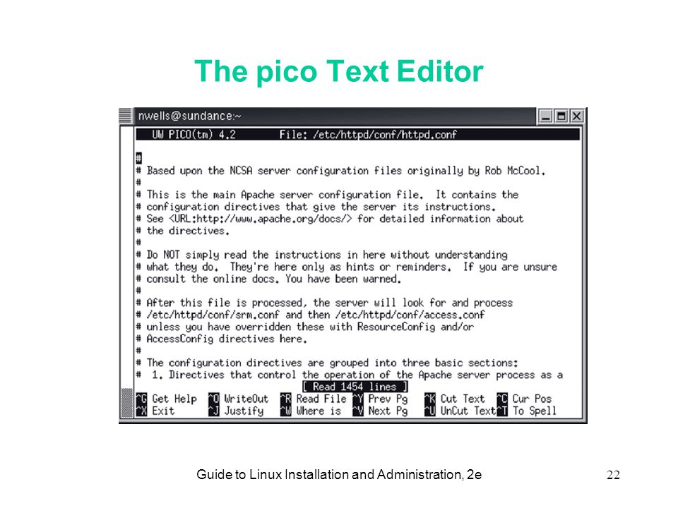 Guide to Linux Installation and Administration, 2e22 The pico Text Editor