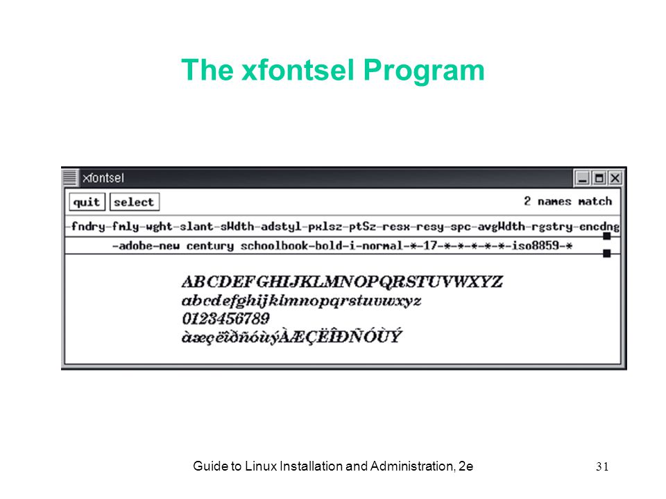 Guide to Linux Installation and Administration, 2e31 The xfontsel Program