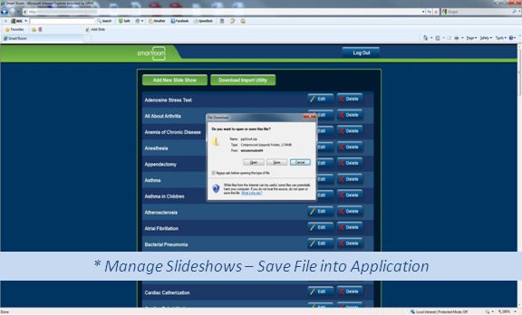 * Manage Slideshows – Save File into Application