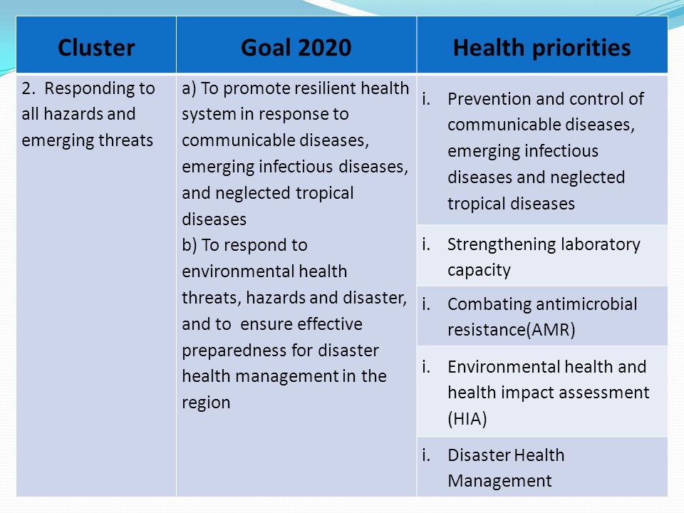 ClusterGoal 2020Health priorities 2.