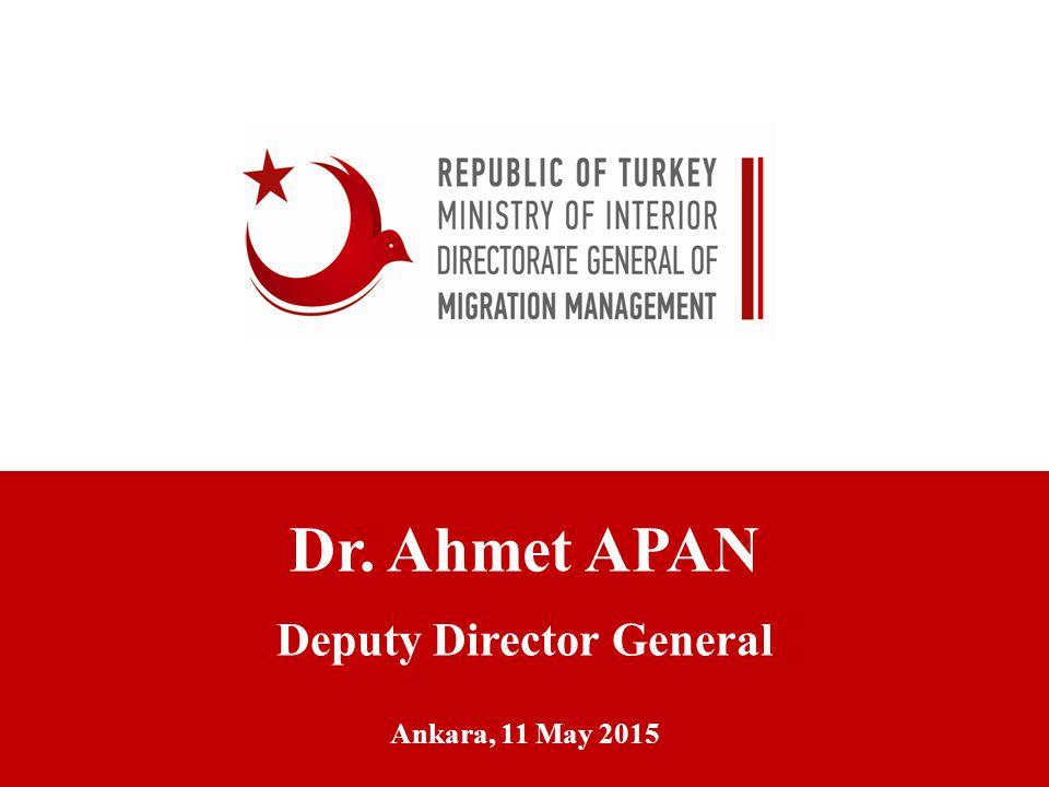 Dr. Ahmet APAN Deputy Director General Ankara, 11 May 2015