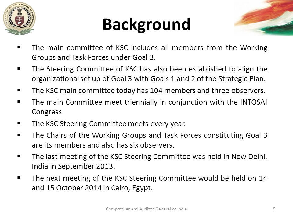 Background  The main committee of KSC includes all members from the Working Groups and Task Forces under Goal 3.