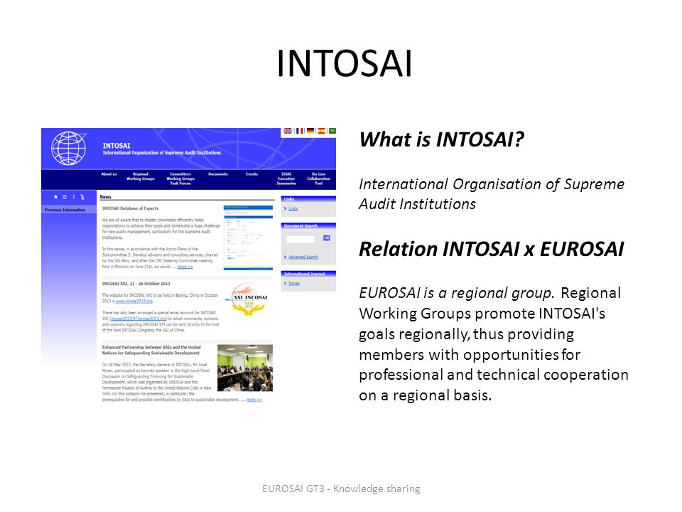 INTOSAI EUROSAI GT3 - Knowledge sharing What is INTOSAI.