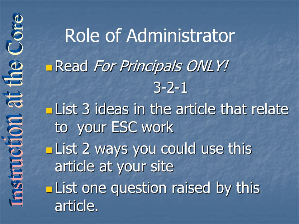 Role of Administrator Read For Principals ONLY.