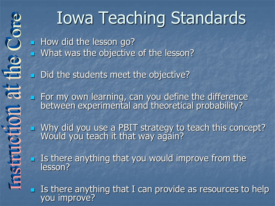 Iowa Teaching Standards How did the lesson go. How did the lesson go.