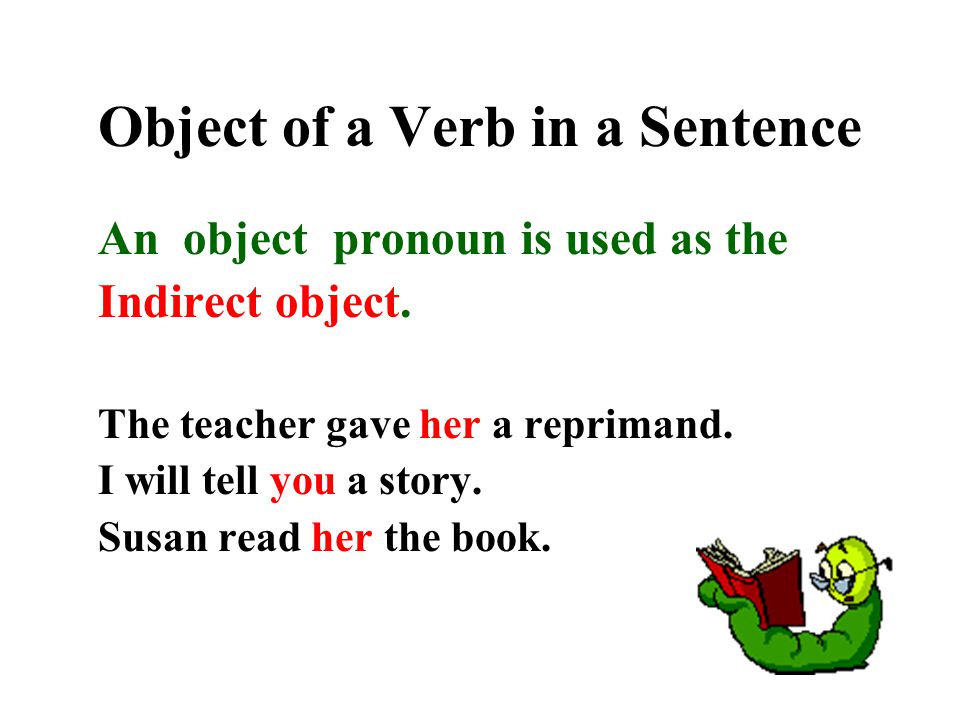 Object of a Verb in a Sentence An object pronoun is used as the Indirect object.