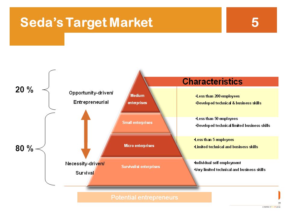 Seda’s Target Market5 20 % 80 % Potential entrepreneurs
