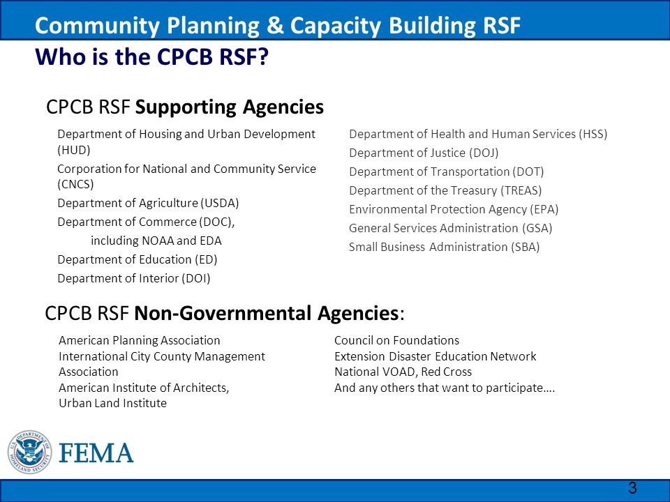 Community Planning & Capacity Building RSF Who is the CPCB RSF.