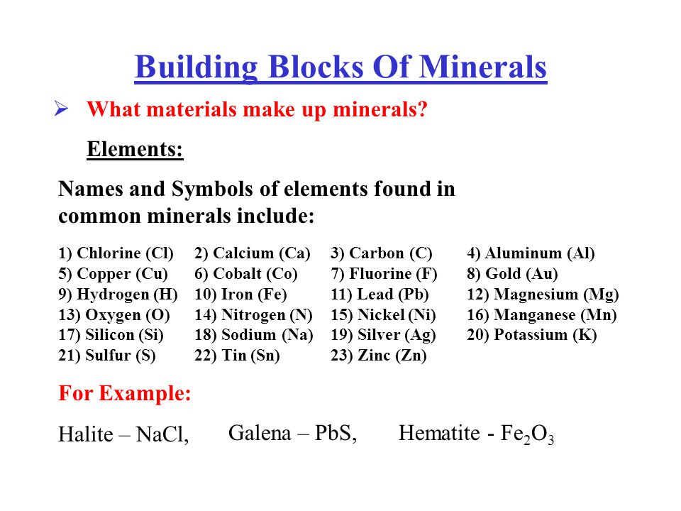 Building Blocks Of Minerals What materials make up minerals.