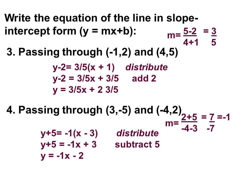 Write the equation of the line in slope- intercept form (y = mx+b): 3.