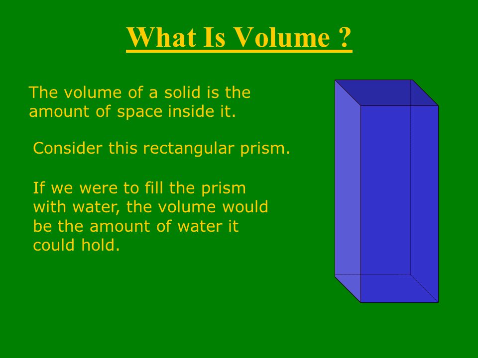 What Is Volume . The volume of a solid is the amount of space inside it.